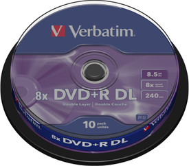 Verbatim DVD+R DL (8.5GB) 10 Pack Spindle: Blank Media Buy Verbatim DVD+R DL (8.5GB) 10 Pack Spindle: Blank Media