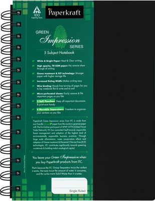 Paperkraft Green Impression 5 Subject A5 Notebook Spiral Binding: Diary Notebook Buy Paperkraft Green Impression 5 Subject A5 Notebook Spiral Binding: Diary Notebook